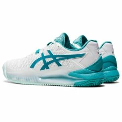 Asics Gel Resolution 8 Women's Clay Court Tennis Shoe (White/Light Blue) -Volkl Sales Store 1042A070 106 SB FL PNG 1280x1280 JPG 1024x1024