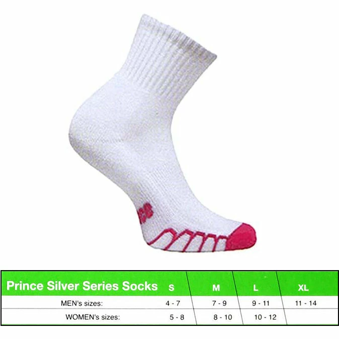 Prince Silver Series 1/4 Top Socks (White/Pink) 3 Prince Silver Series 1/4 Top Socks (White/Pink)